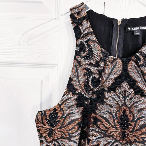 Gianni Bini Floral Metallic Jacquard Brocade Fit & Flare Mini Dress - Picture 2 of 7